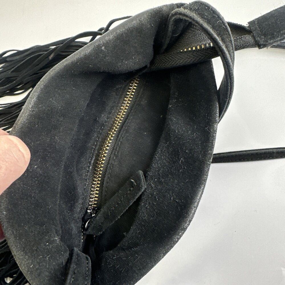 Monserat de Lucca Black Suede Fringe Trim Purse Crossbody Bag Zip Festival Boho - Picture 11 of 16